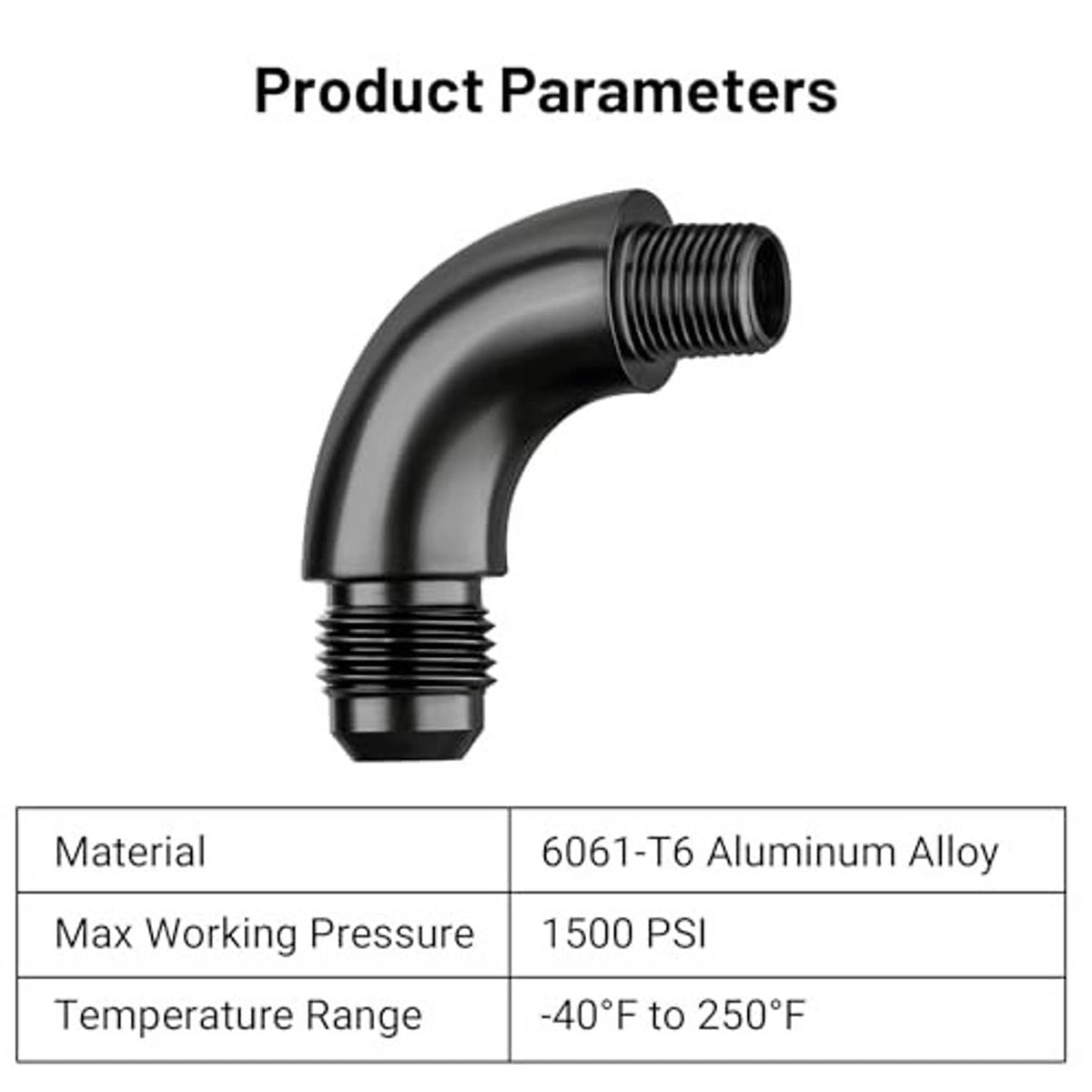 Black 90° 6061-T6 aluminum elbow fitting, AN to 1/8 NPT male ports