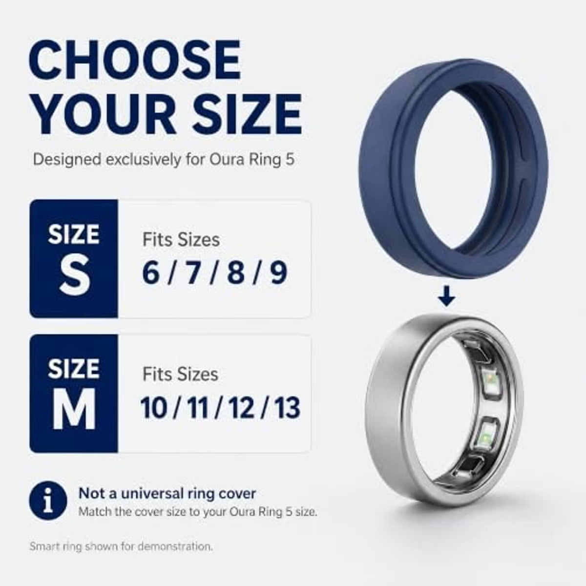 Blue silicone ring cover shown with a silver ring beneath for fit comparison.