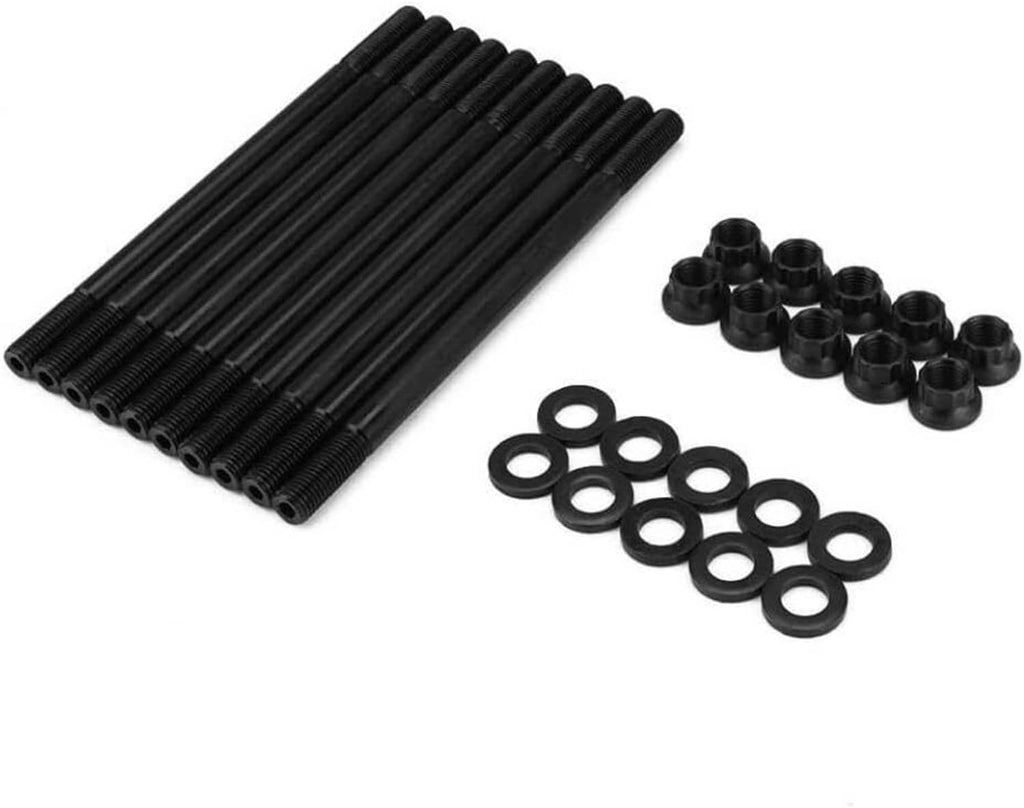 Bundle of black engine head studs with nuts and washers replacement hardware