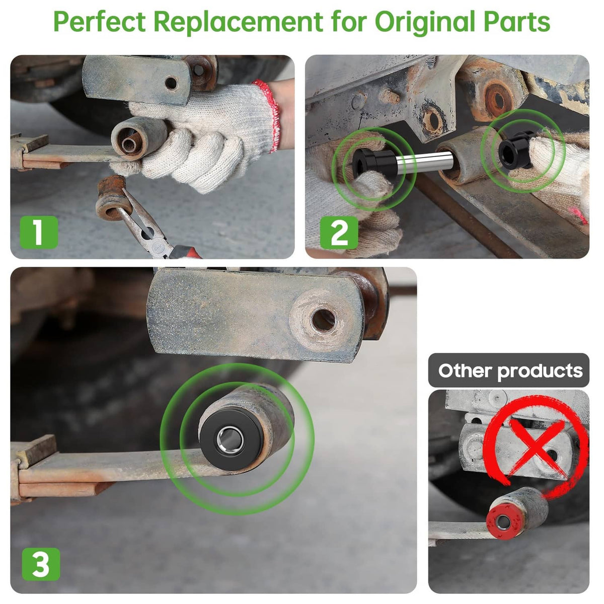 Golf cart leaf spring replacement showing bushings installed on axle bracket