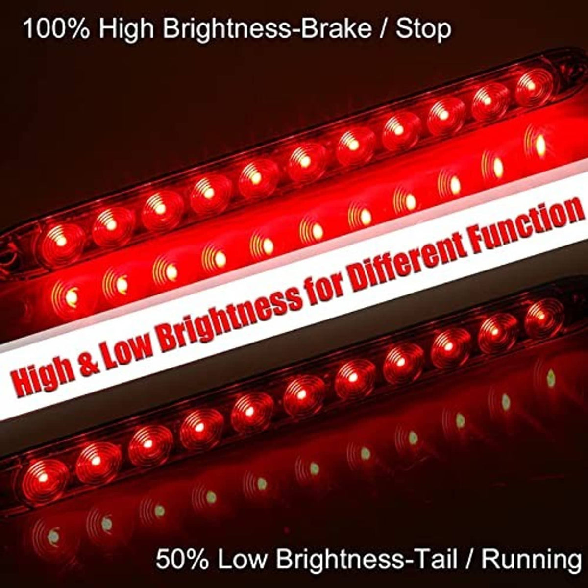 Slim LED trailer tail light bar with red lens and multiple round red LEDs