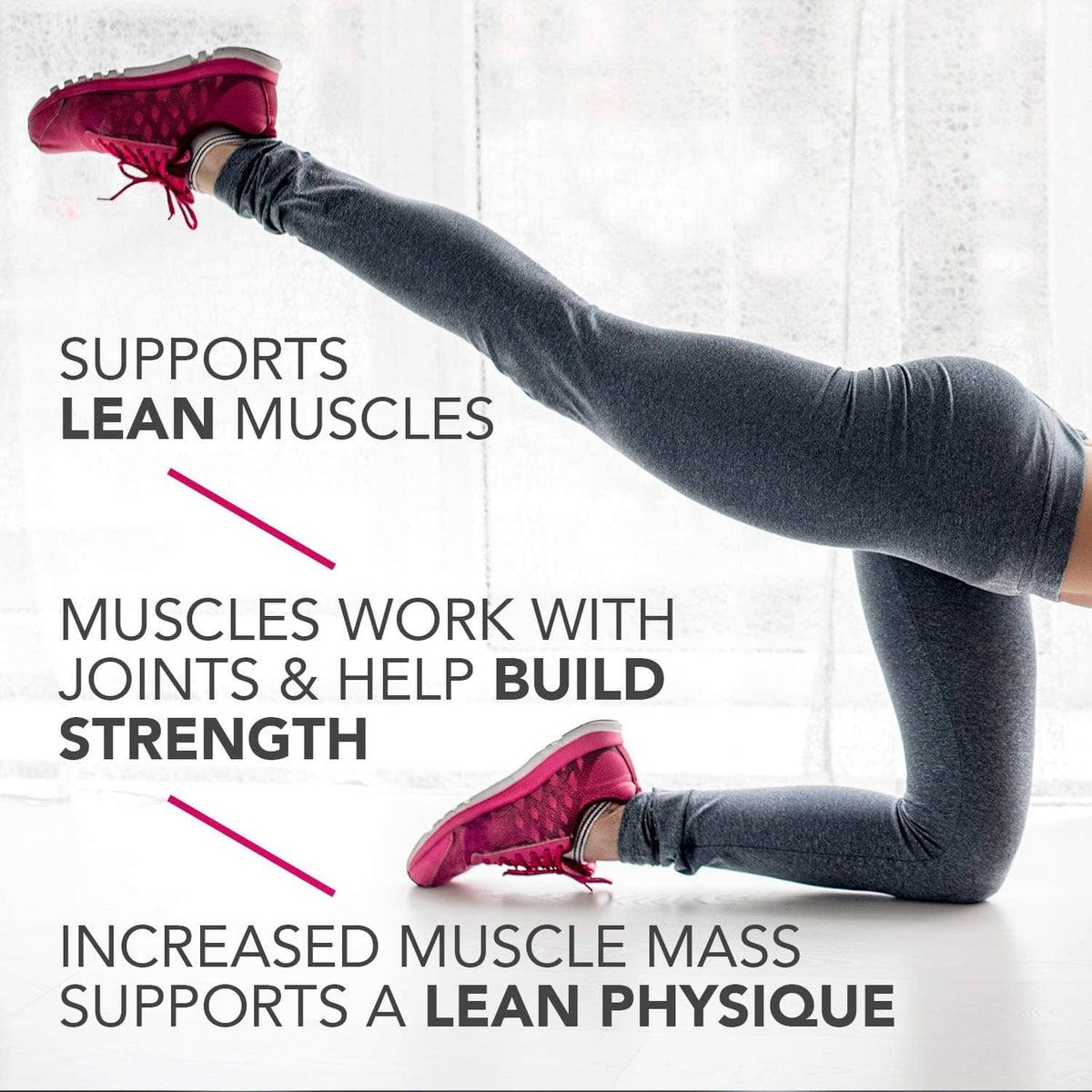 Fitness benefits poster featuring lean muscles, joint strength, and increased muscle mass
