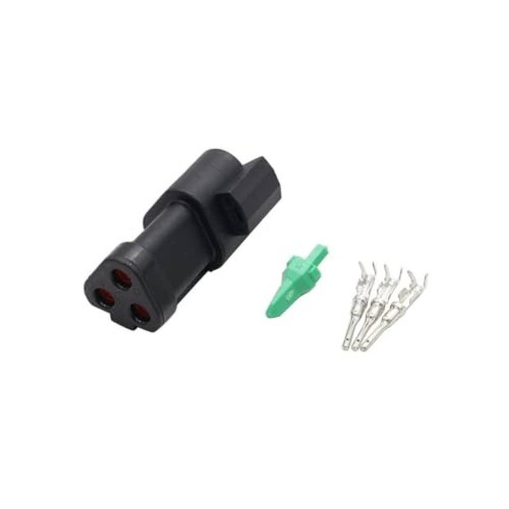 Connector adapter with black housing, green terminal, and metal pin set