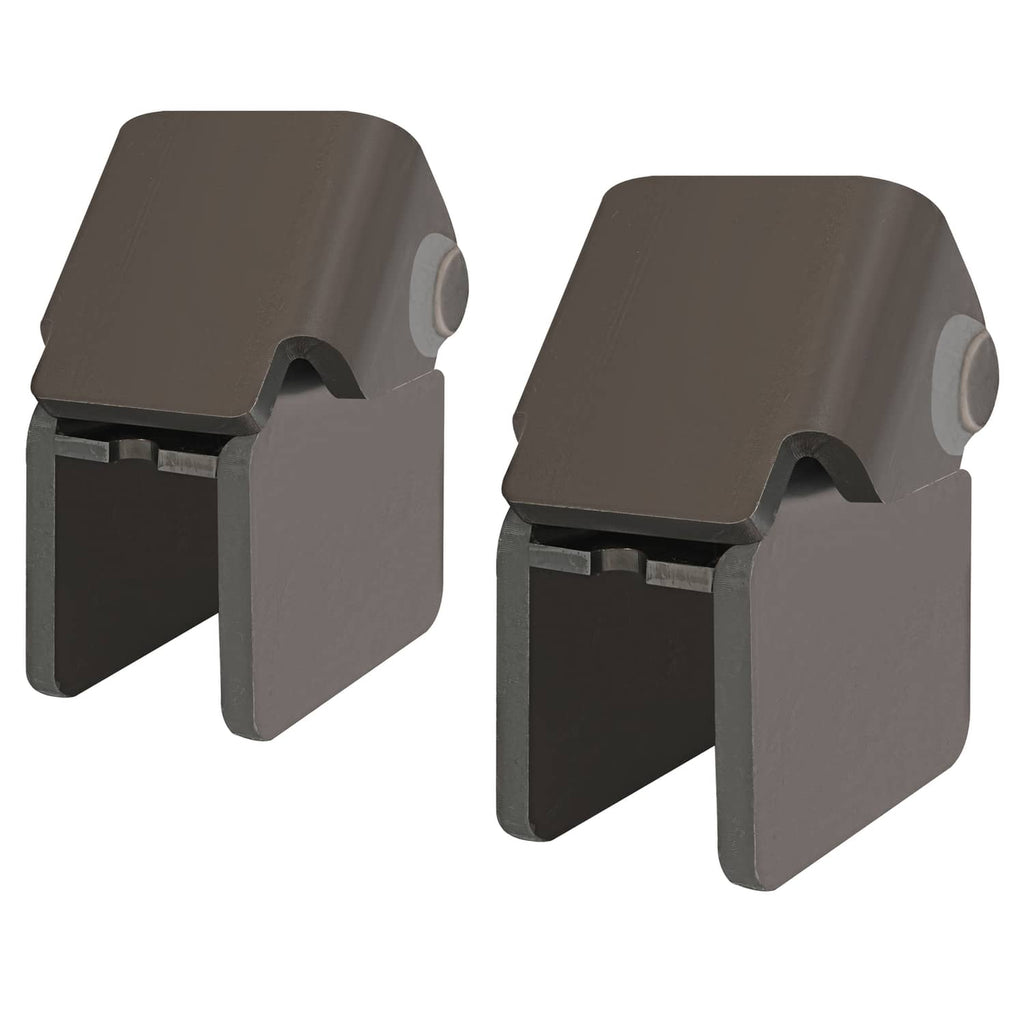 Steel weld-on trailer hinge bracket pair, dark brown with round hole caps