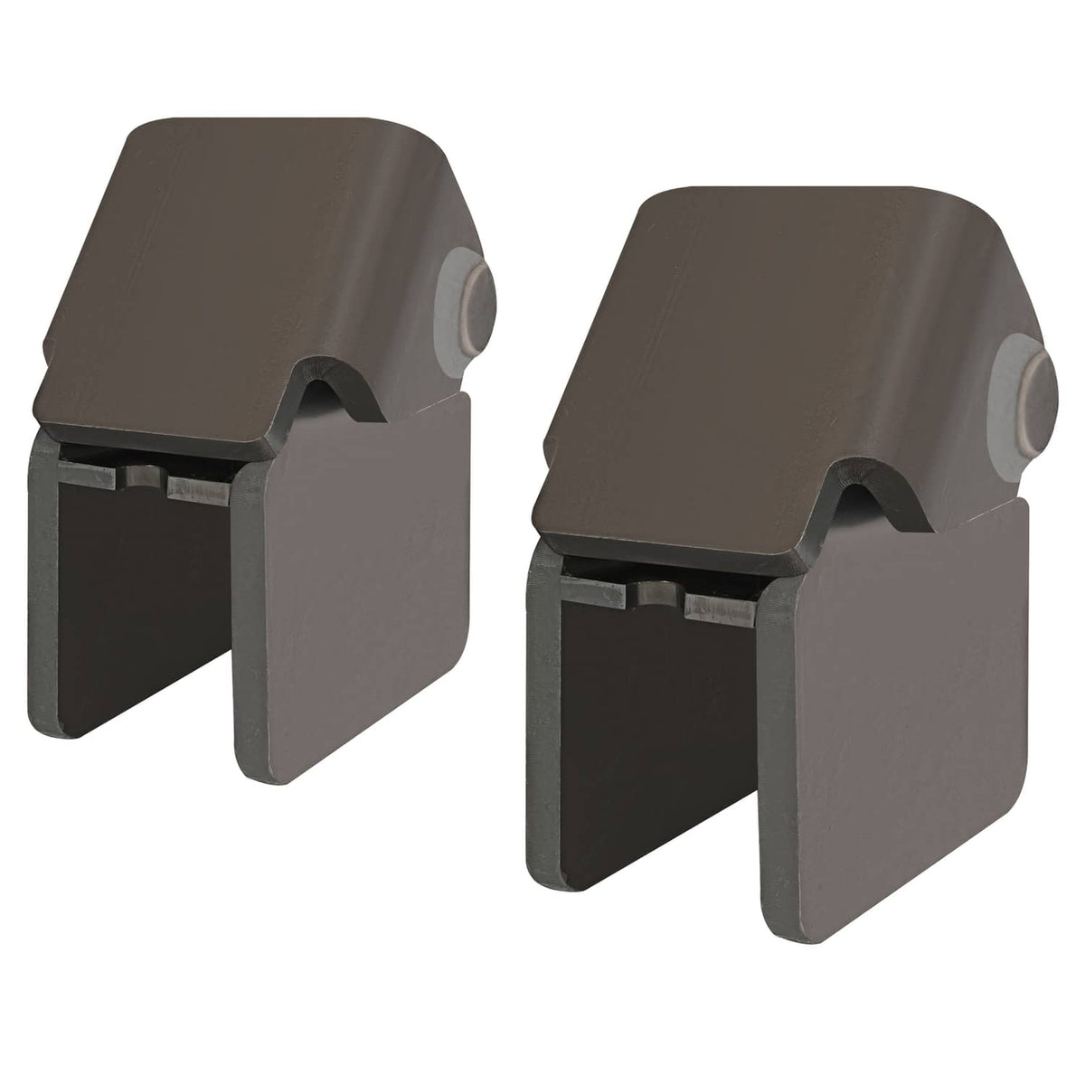 Steel weld-on trailer hinge bracket pair, dark brown with round hole caps