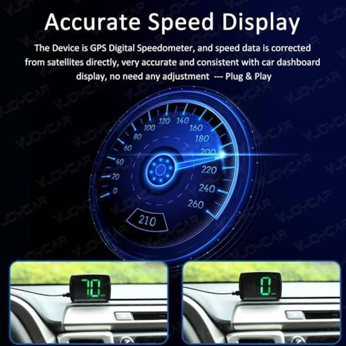 GPS HUD digital speedometer display with green LED MPH digits for car use