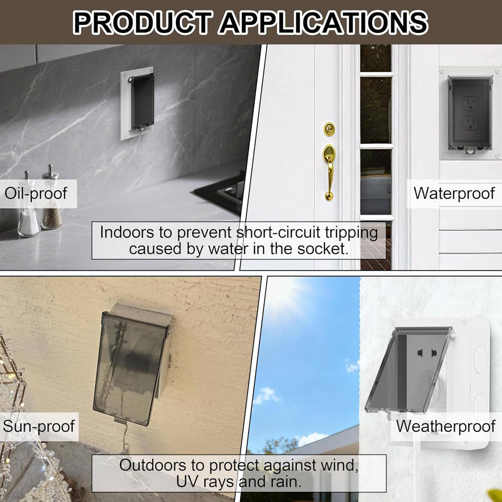 Outdoor outlet cover with weatherproof door for indoor and outdoor use