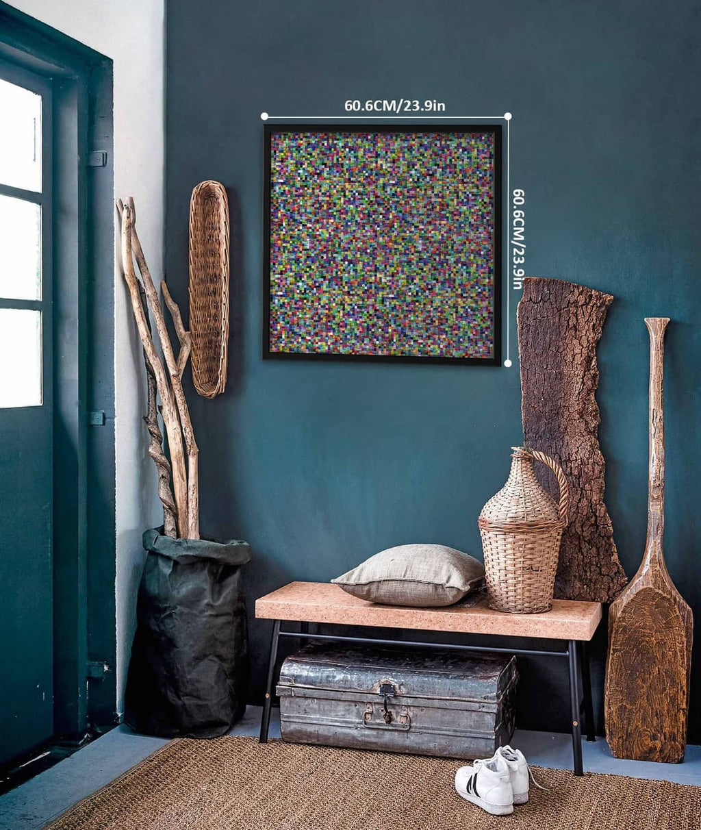 Square framed mosaic jigsaw puzzle artwork displayed on wall