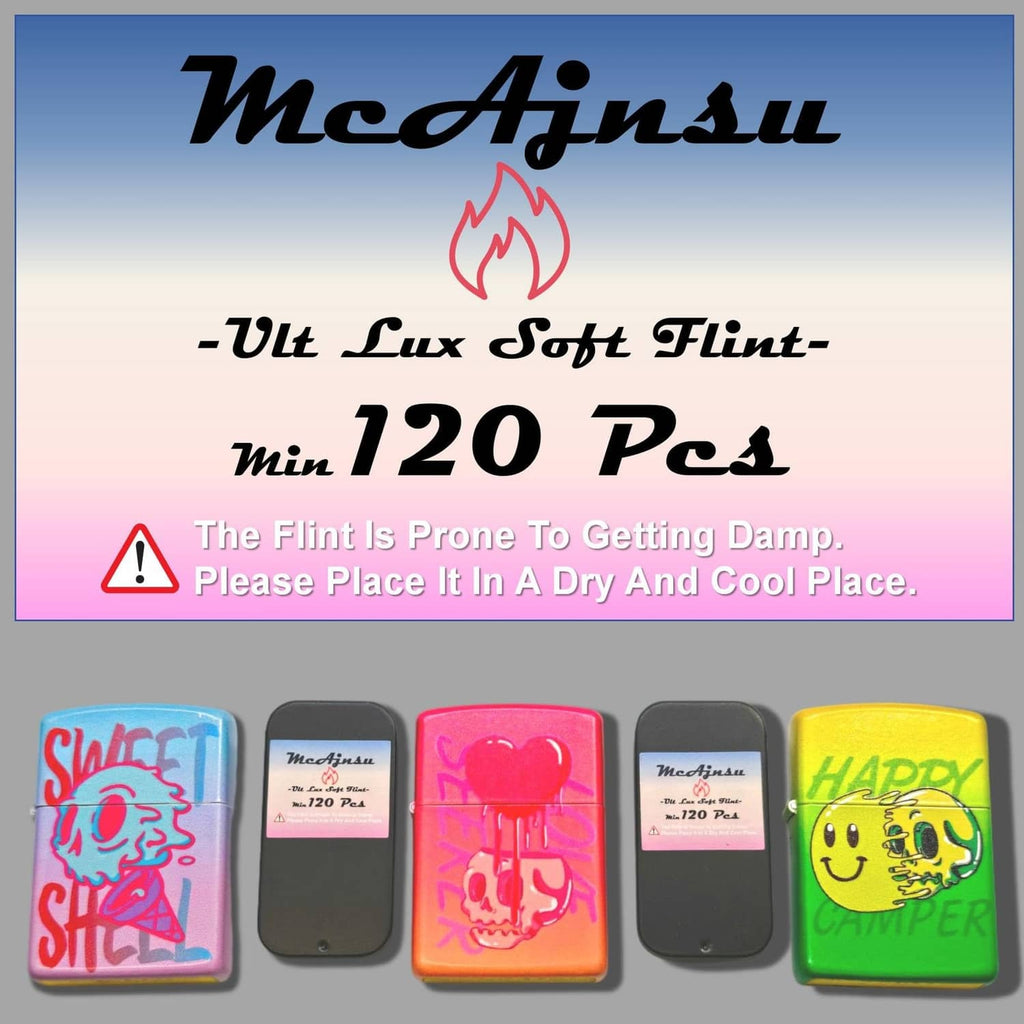 Universal lighter flint refill set with warning label and assorted colored lighter cases