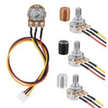 Rotary potentiometer module with metal body, three pins, and multicolor wire leads
