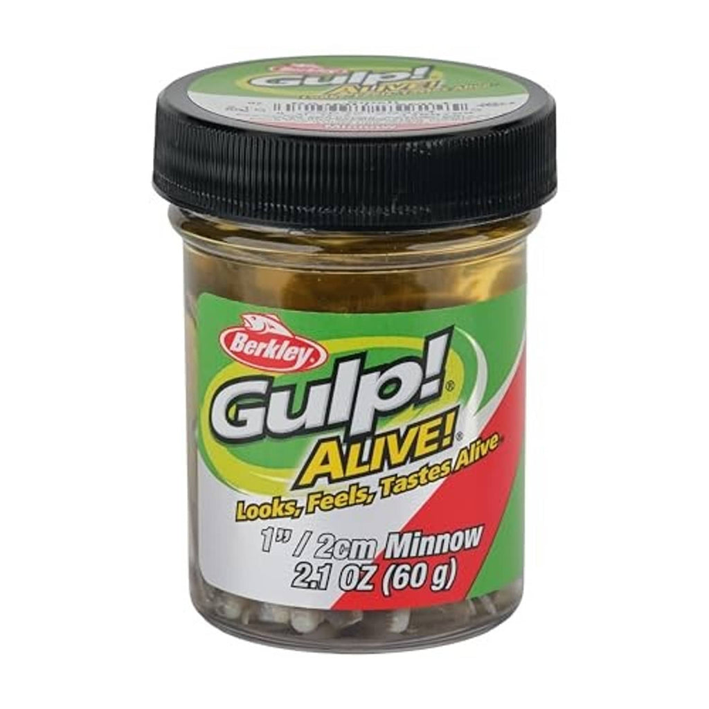 Berkley Gulp Alive bait jar with black cap and green label