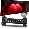 Battery LED light bar with black housing and LED grid, secured with mounting straps