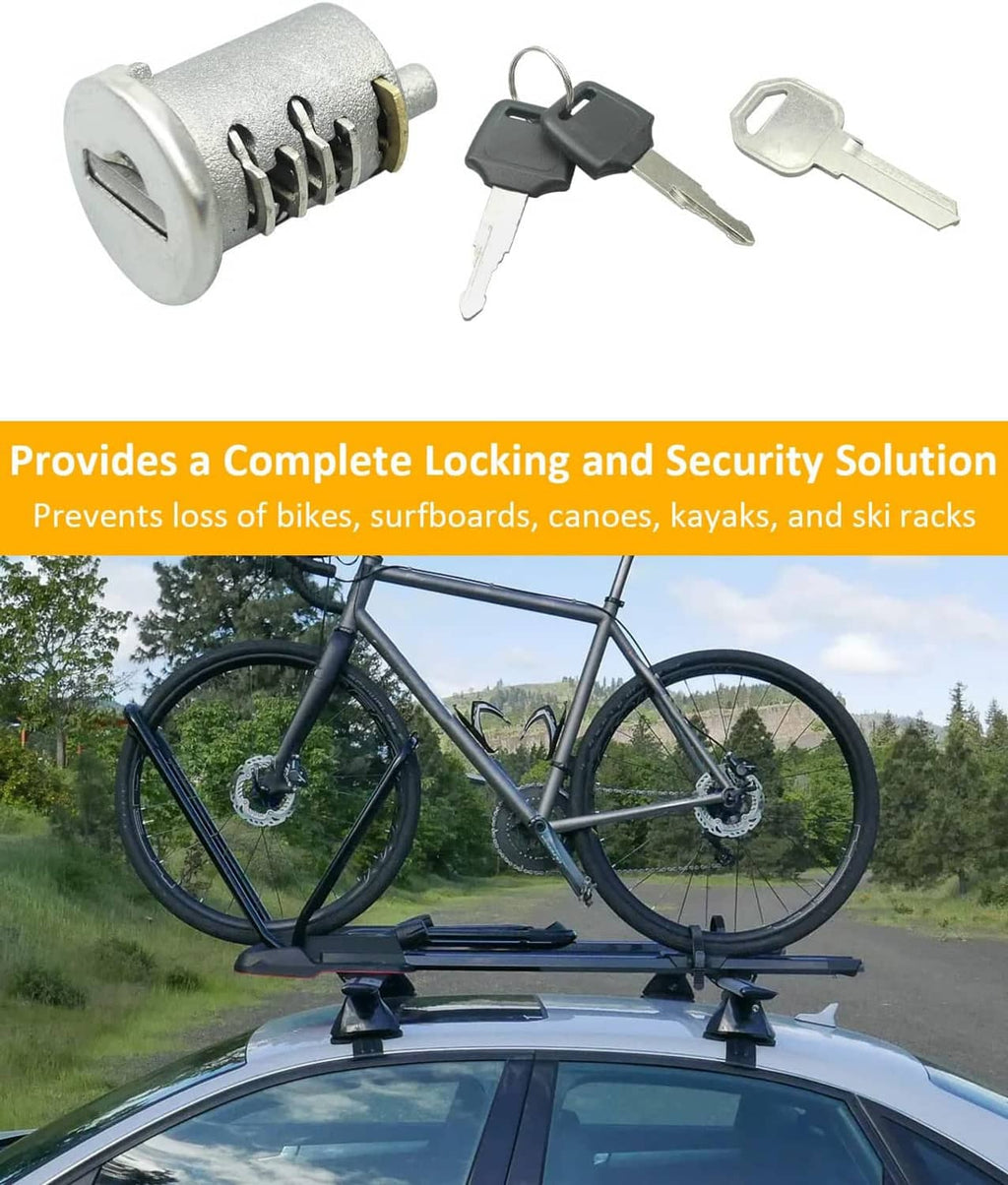 Metal lock cylinder with black key and matching white spare key