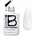 Clear nail builder gel bottle with dripper and glossy clear nail swatch