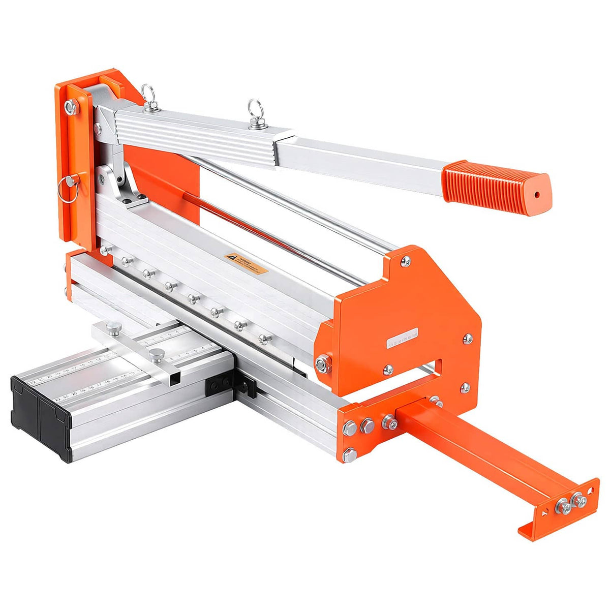 Vinyl and laminate flooring cutter with orange alloy handle and metal scoring rails