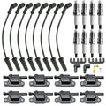 Ignition coil and spark plug kit with black spark plug wires and four coils