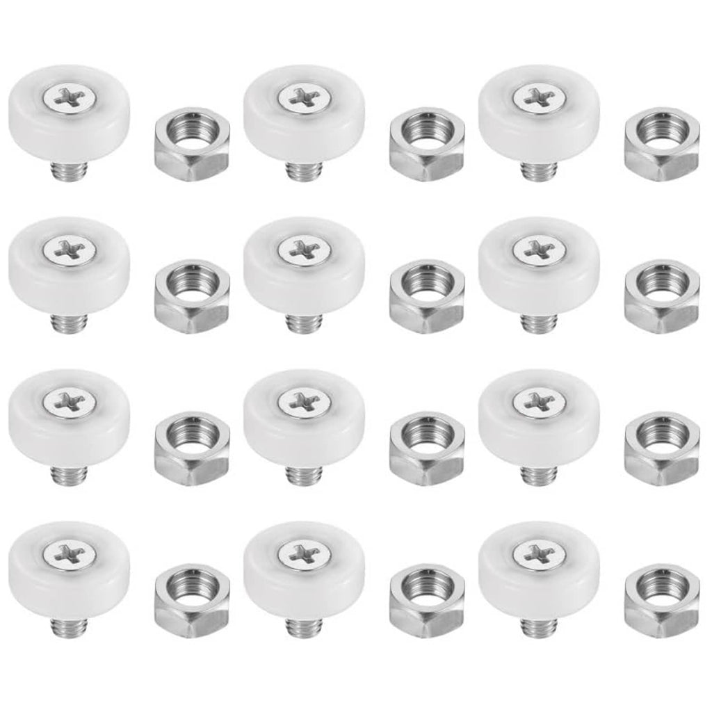 White plastic drawer roller wheels with chrome mounting nuts (12-piece set)
