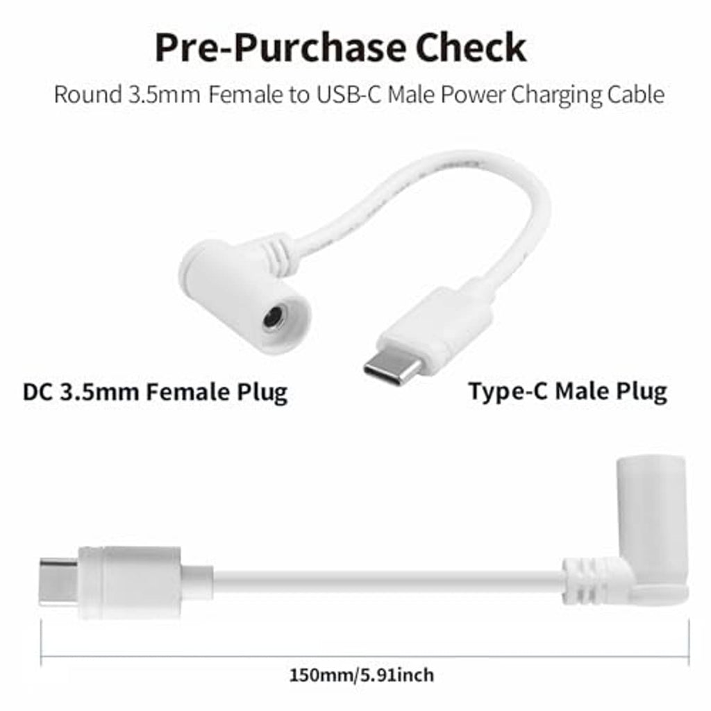 DC 3.5mm barrel female to USB-C male adapter cable, 150mm, white (2-pack)