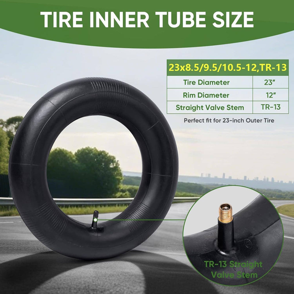 Black tire inner tube, 23x8.5/9.5/10.5-12 TR-13, with valve stem