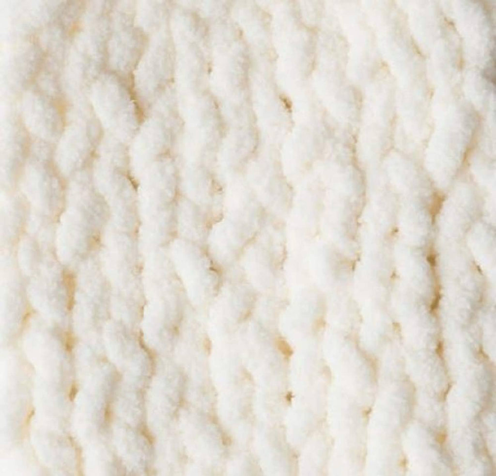 Vanilla baby blanket yarn, cream chenille-style close-up with raised loops