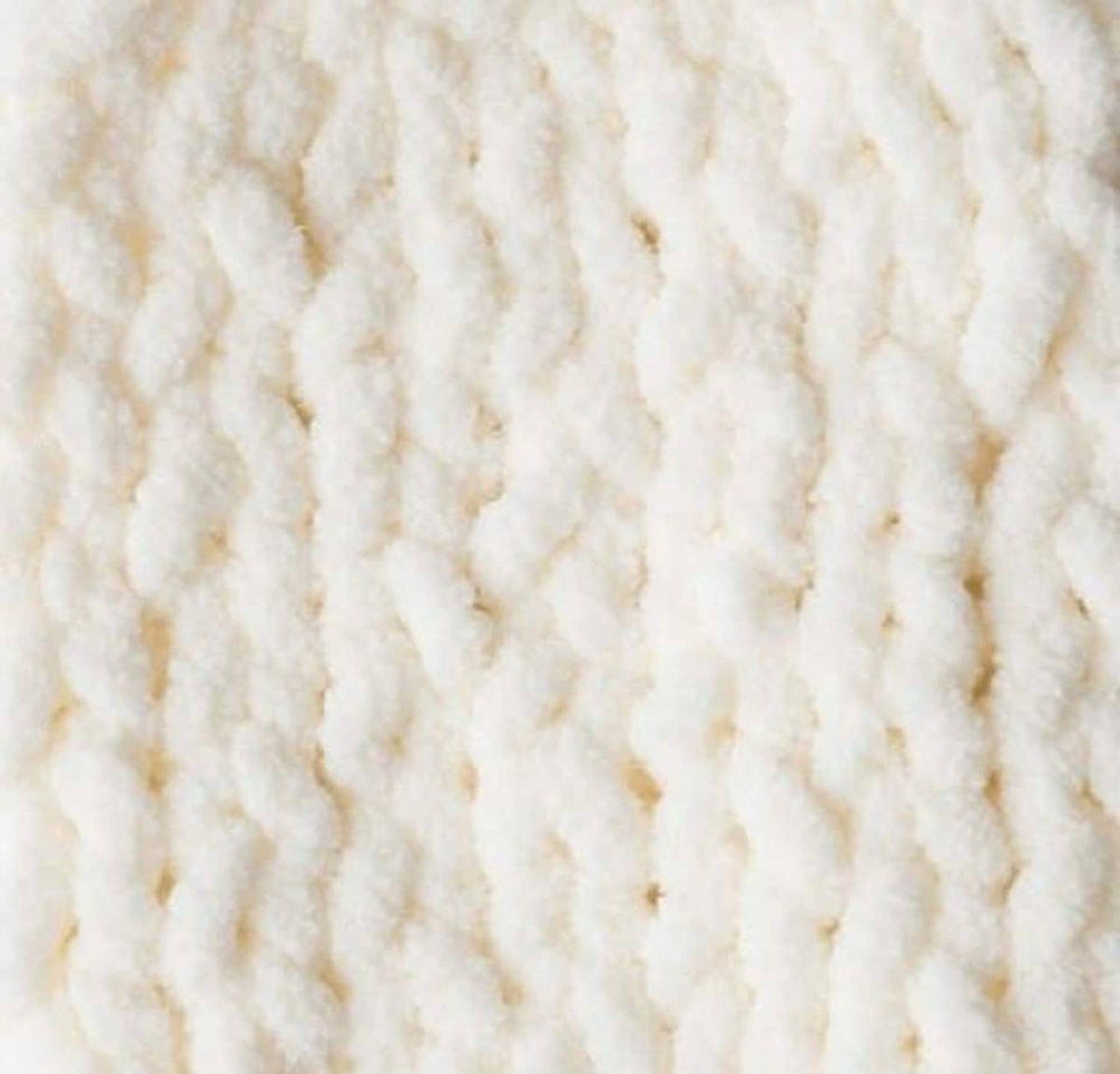 Vanilla baby blanket yarn, cream chenille-style close-up with raised loops