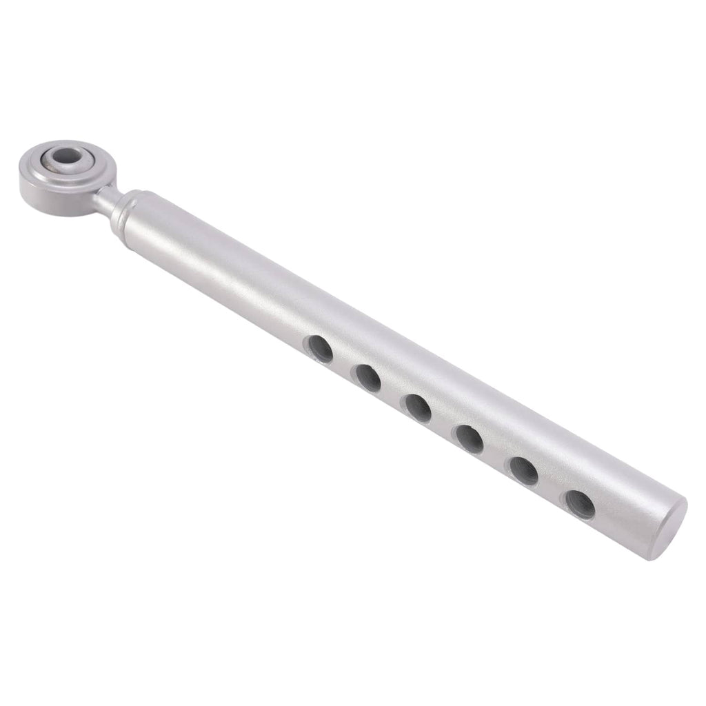 3-point lift link hitch stabilizer bar with pivot bushing, silver metal, row of holes