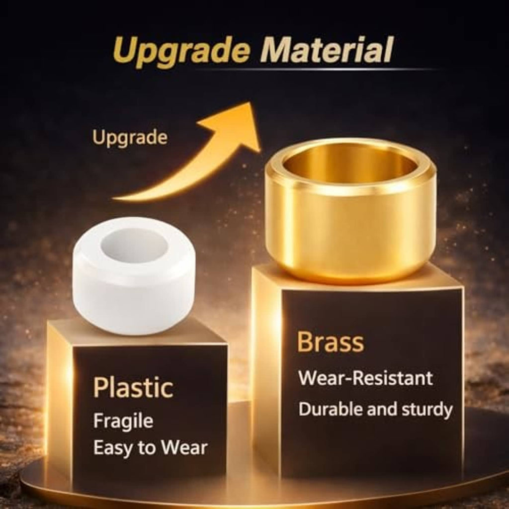 Brass shifter bushing cup isolator shown beside white plastic wear sleeve
