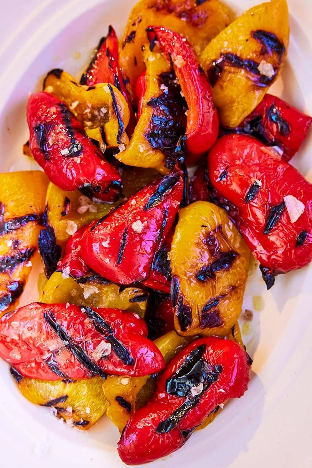 Smoked sea salt flakes sprinkled over roasted peppers