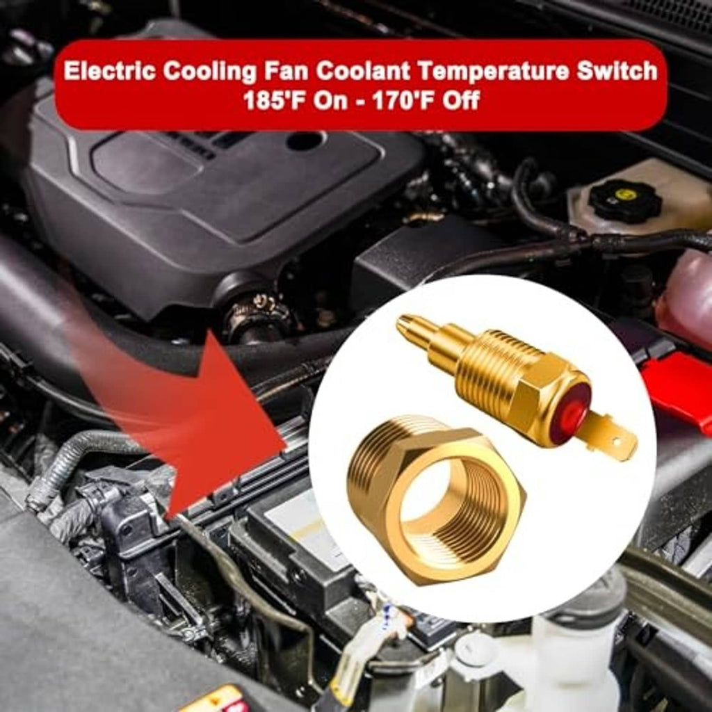 Brass cooling fan thermostat switch with red sensor tip and 3/8 NPT thread