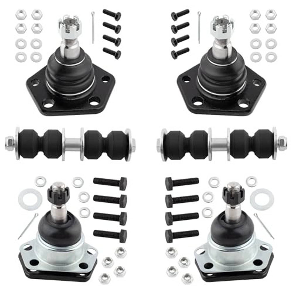 Front ball joint assemblies with black rubber boots and bolts, washers, nuts
