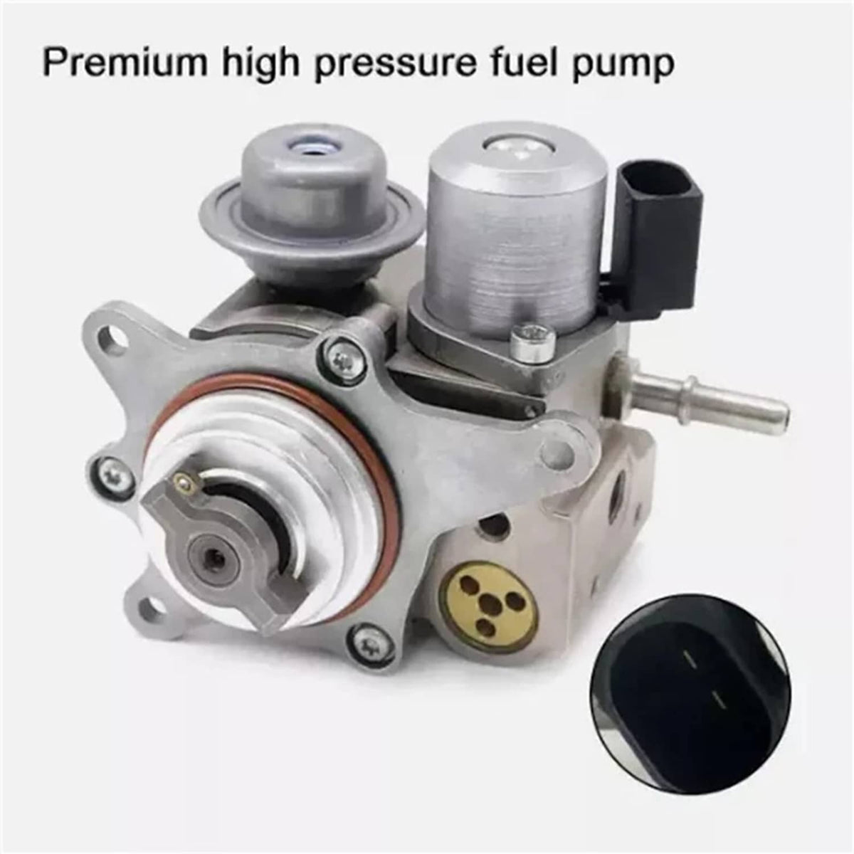 Premium high pressure fuel pump with silver metal body and black electrical plug