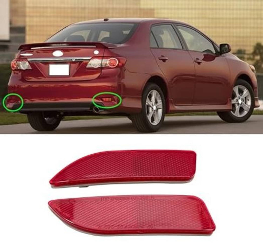Red rear bumper reflector light covers, two-piece set shown for vehicle fit