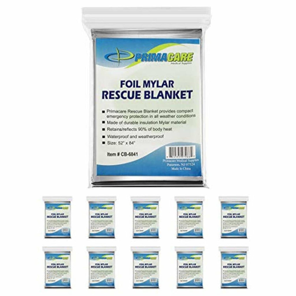 Silver foil mylar rescue blankets, 10-pack in resealable pouches