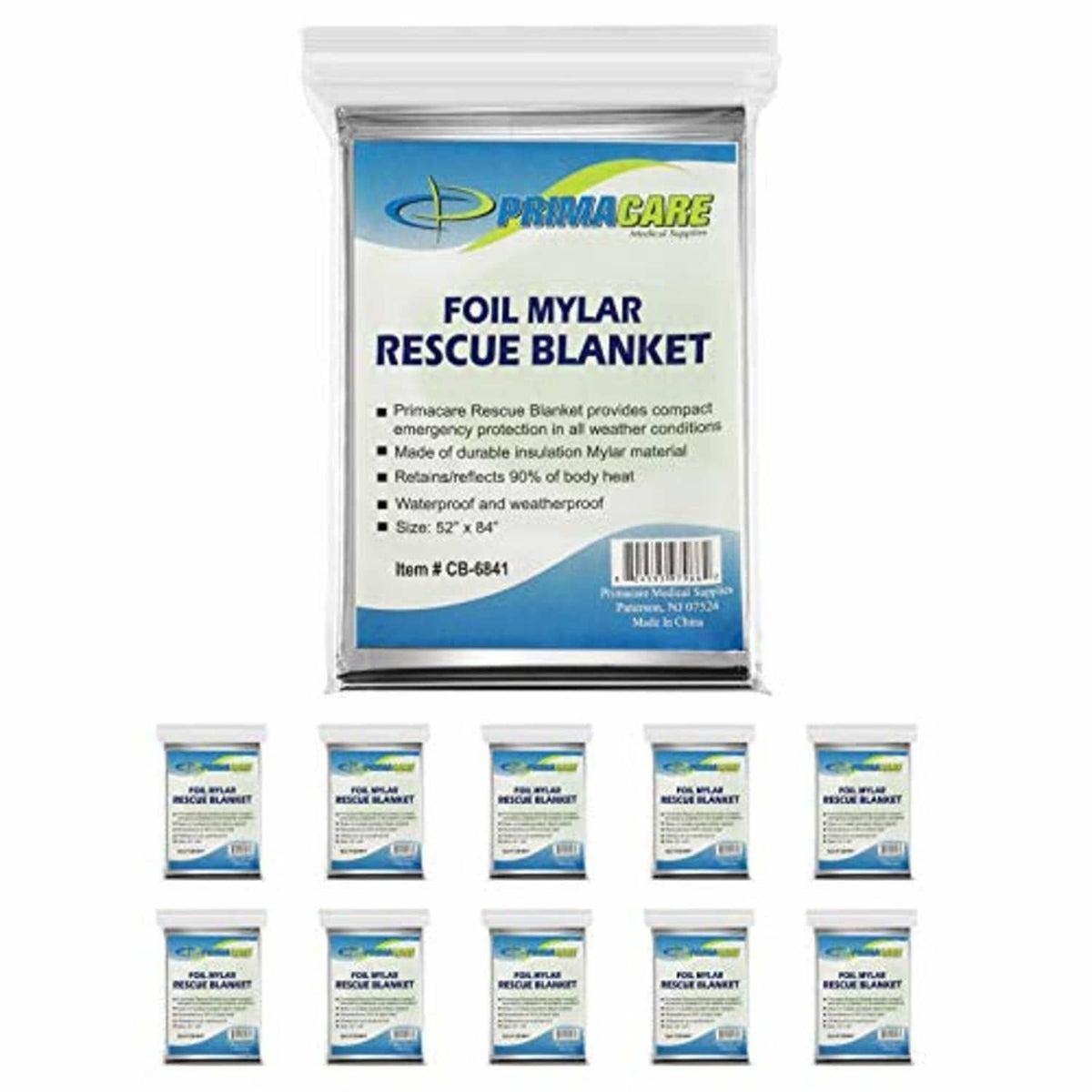 Silver foil mylar rescue blankets, 10-pack in resealable pouches