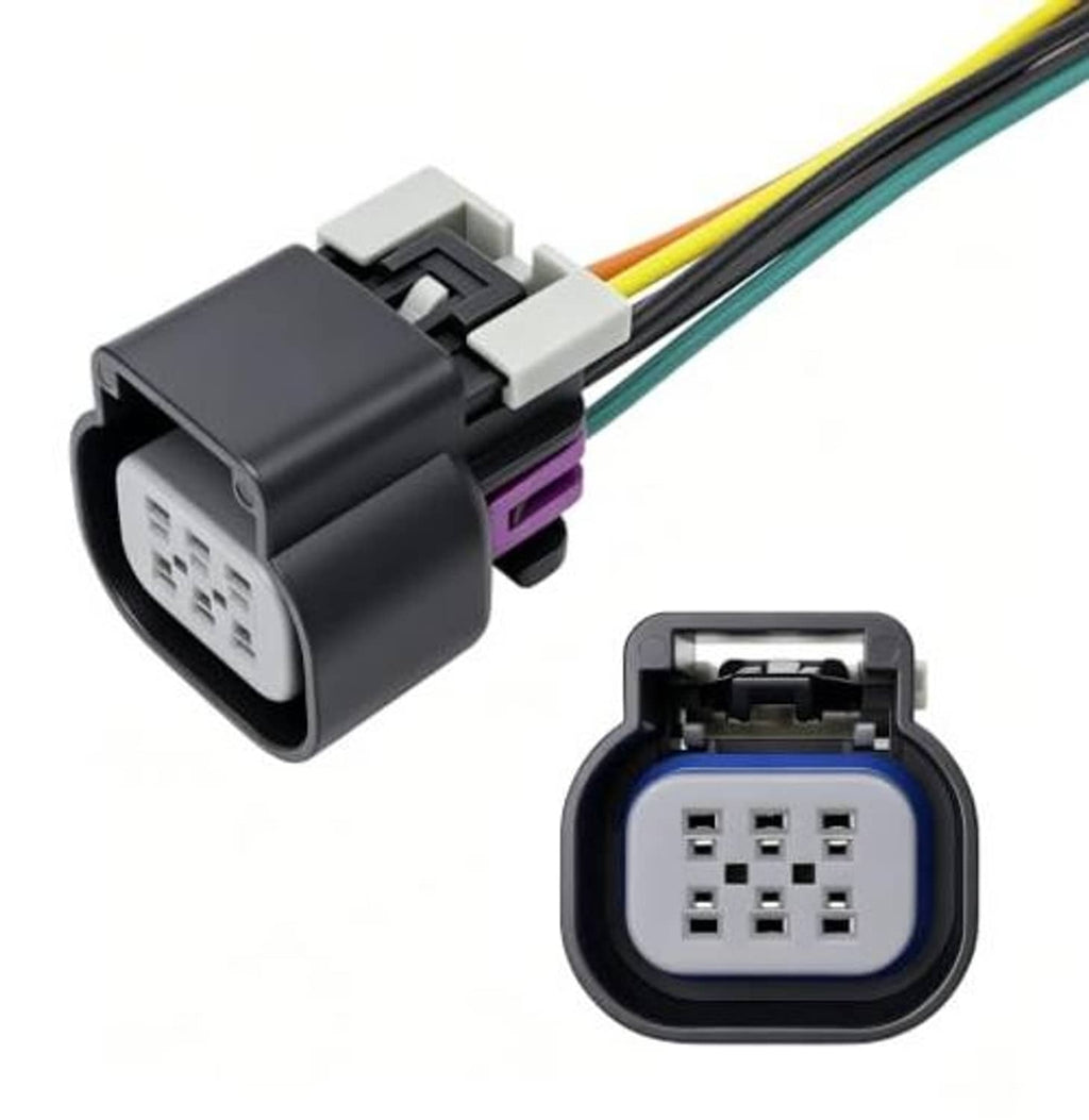 Throttle body wiring pigtail with dark housing and multicolor 6-pin connector plug