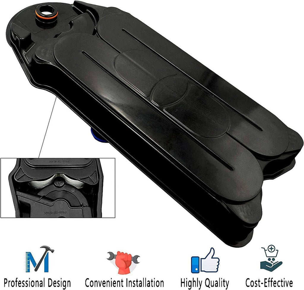 Black crankcase ventilation filter breather element with round inlet and ribbed cover