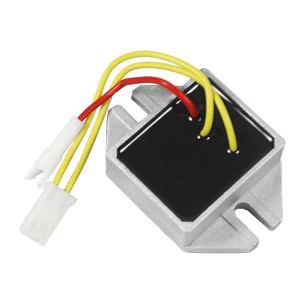 Engine voltage regulator with metal housing, black plate, and color-coded wire harness