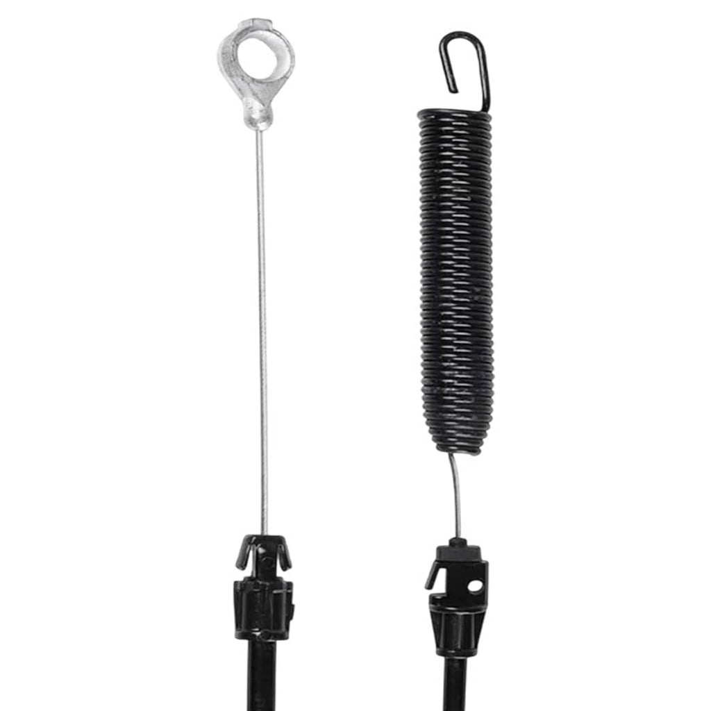 Deck engagement cable with long wire link and black coiled spring assembly