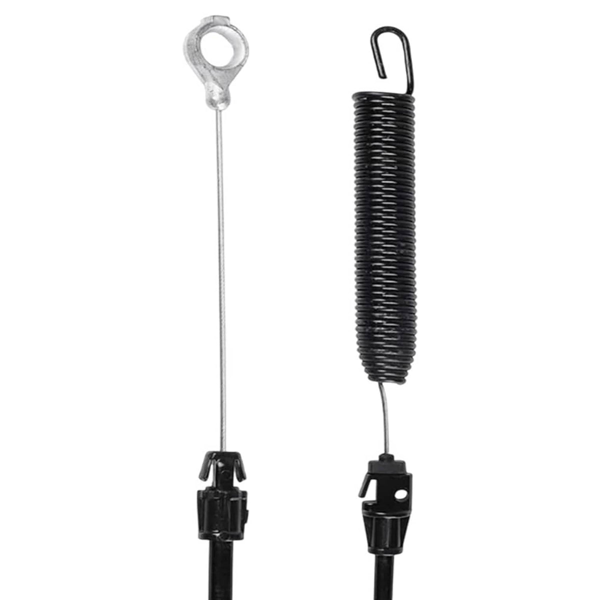 Deck engagement cable with long wire link and black coiled spring assembly