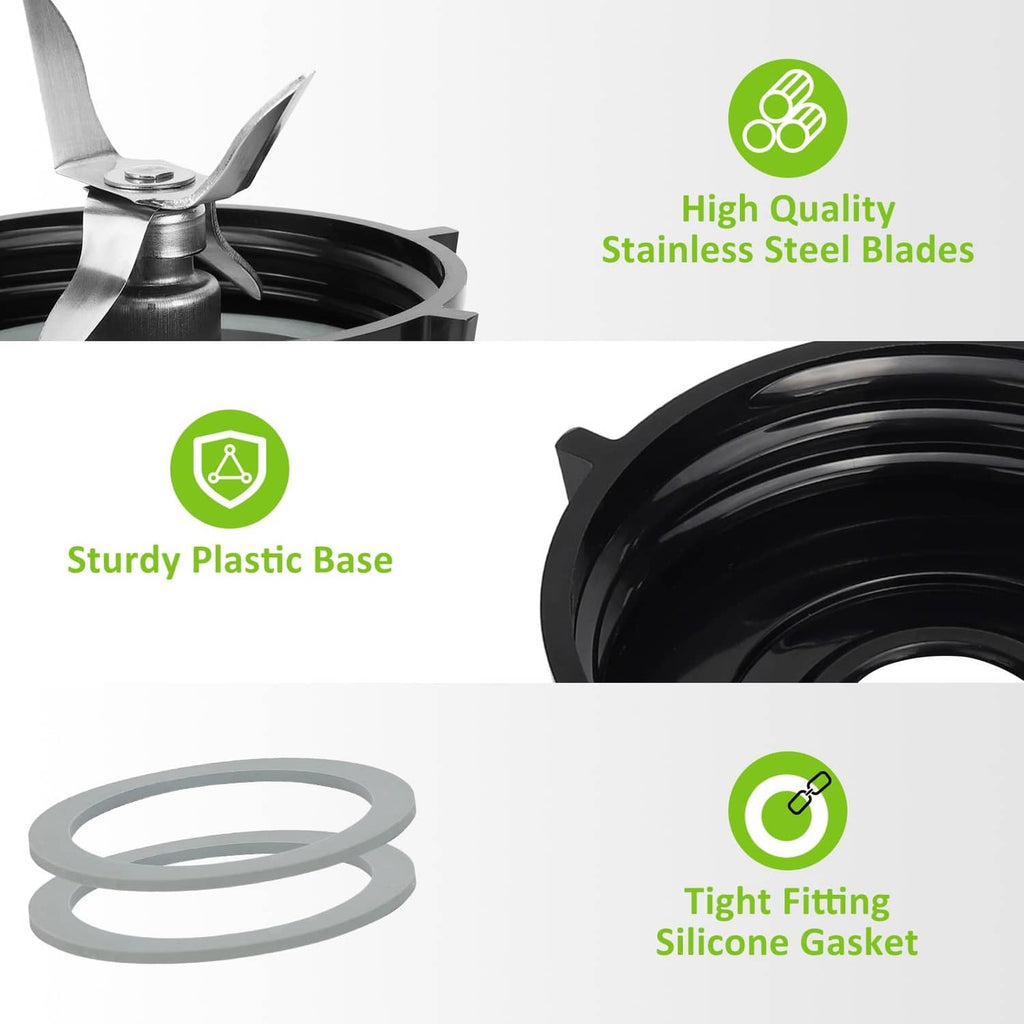 Sturdy blender base with stainless blades and tight-fitting silicone gasket