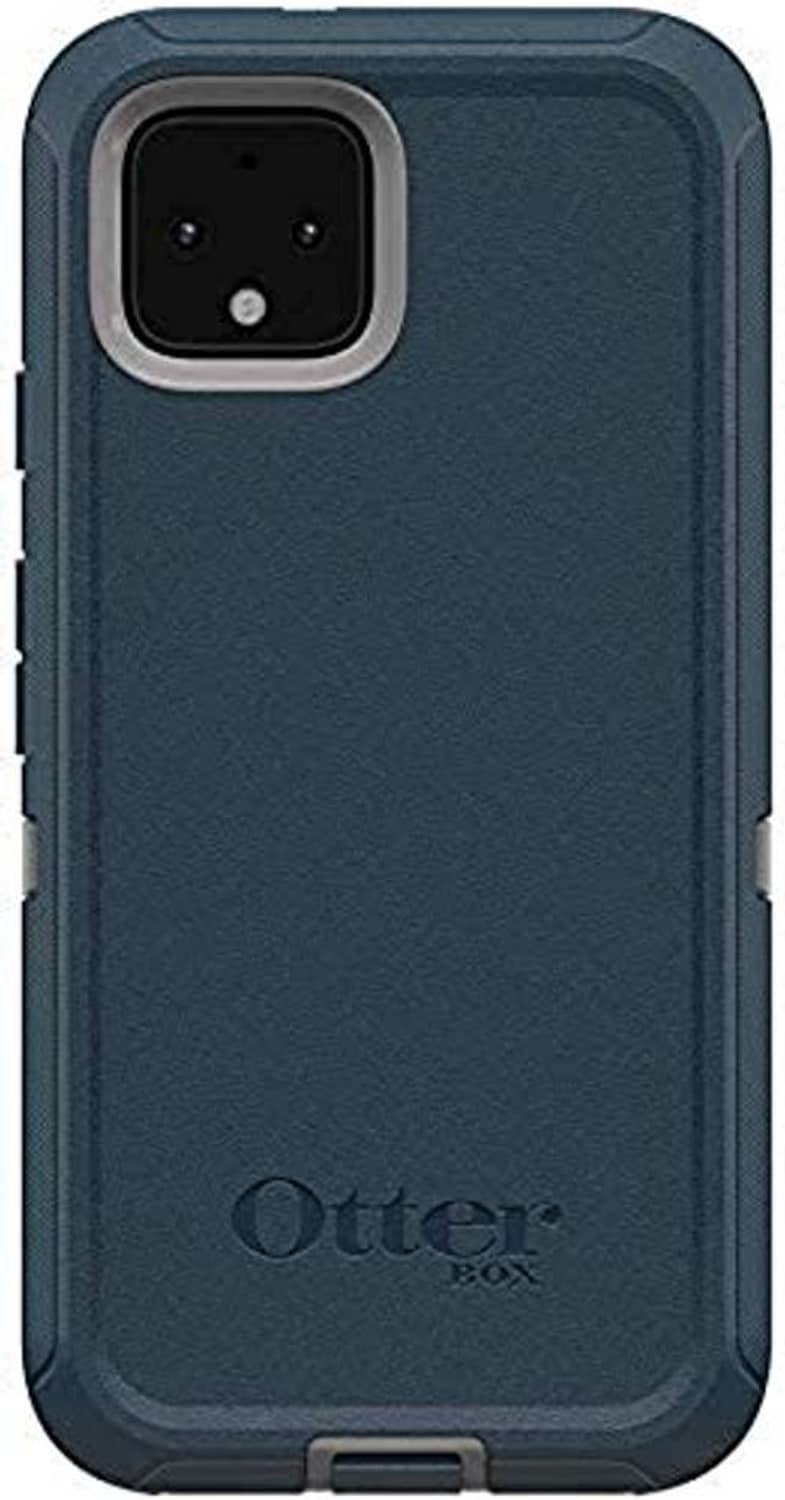 Dark blue Defender phone case with Otter logo, camera cutout for Google Pixel 4