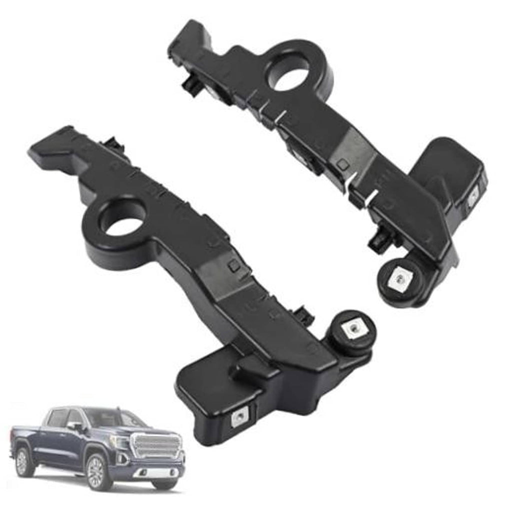 Set of black front bumper guide bracket pieces with mounting holes and clips