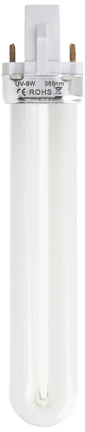 White UV light bulb replacement with clear tube and two gold pin contacts