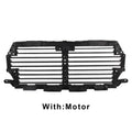 Black upper radiator grille air shutter with horizontal slats and center actuator housing