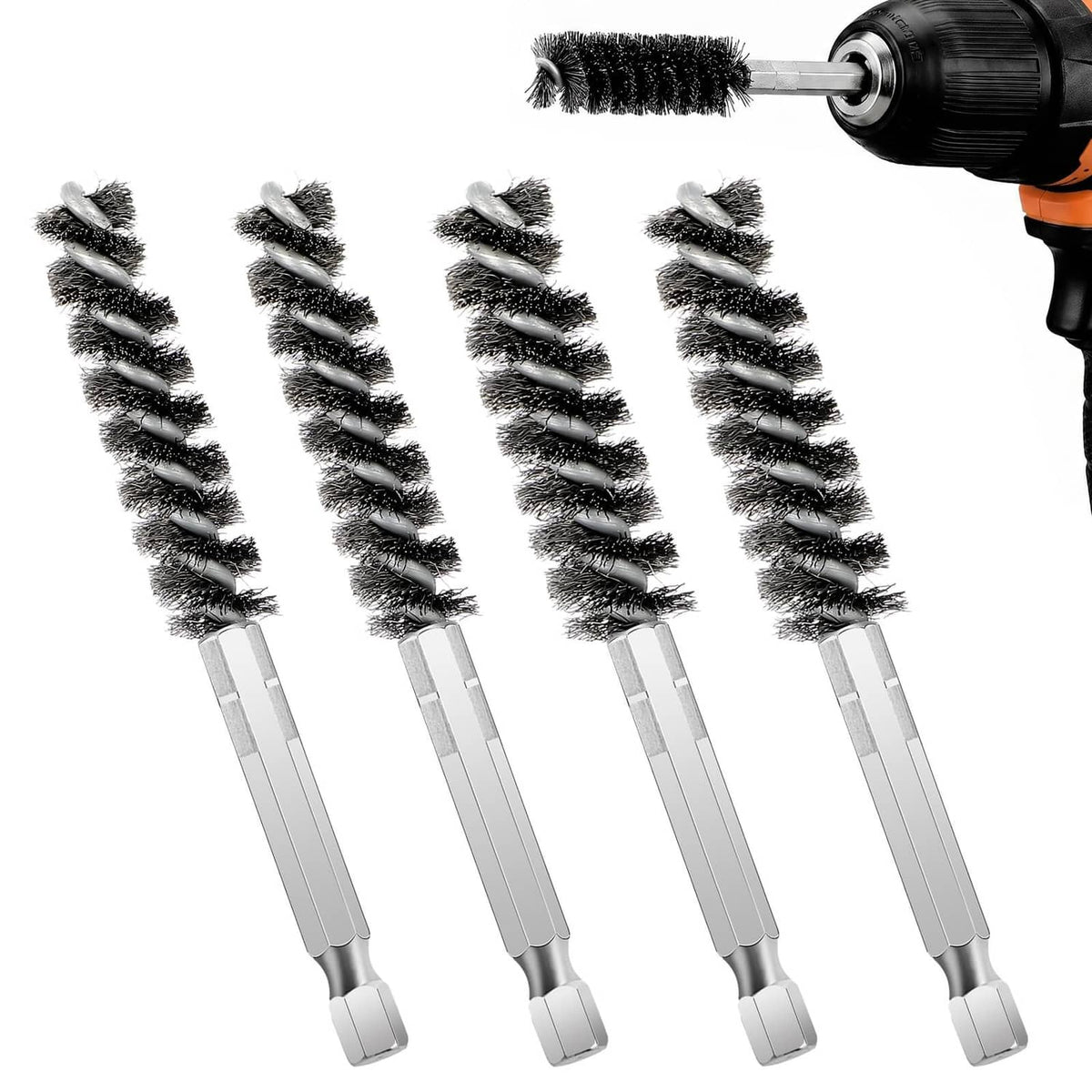Golf club brush heads with silver handles and black bristles, 4-pack set