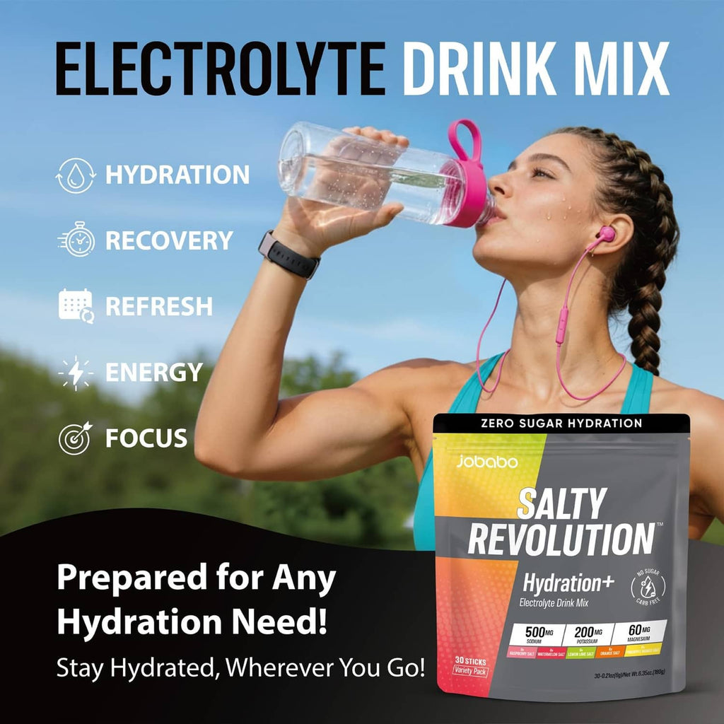 Hydration+ electrolyte drink mix pouch labeled Zero sugar hydration with hydration icons