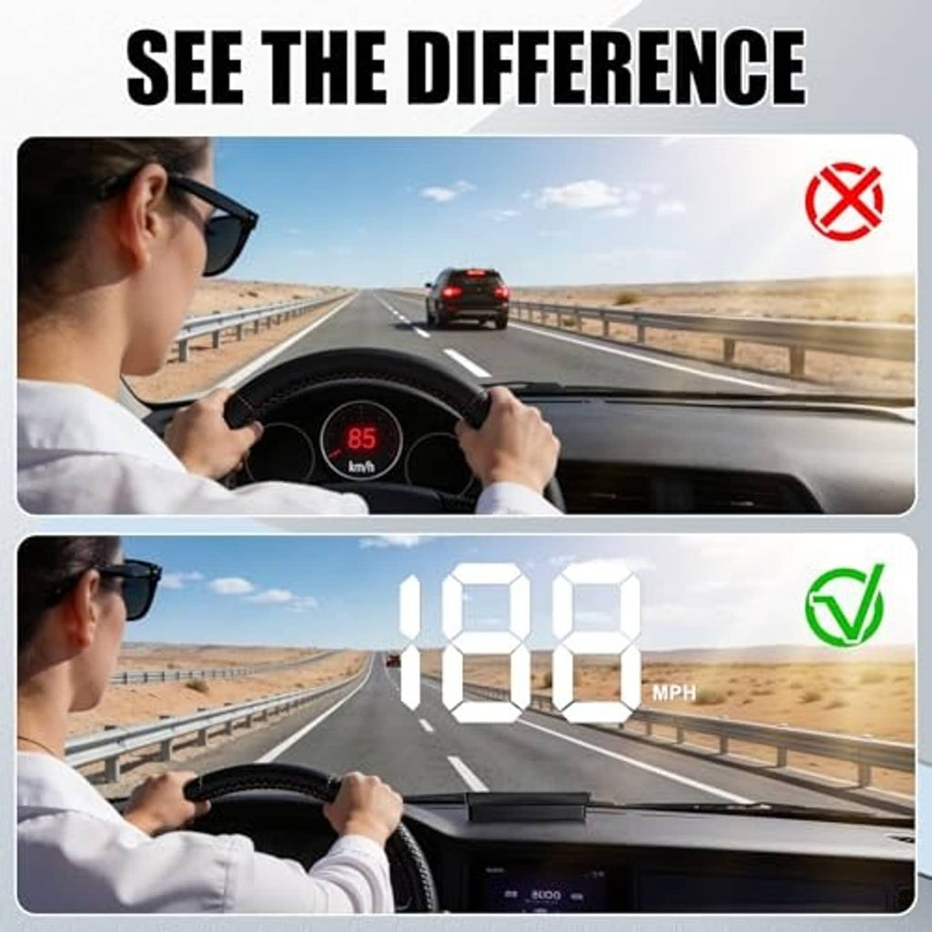 Car head-up display windshield speed projection with bright LED digits and mph
