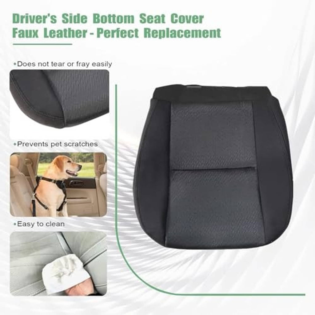 Black driver-side bottom seat cover with contoured seat cushion and side bolsters