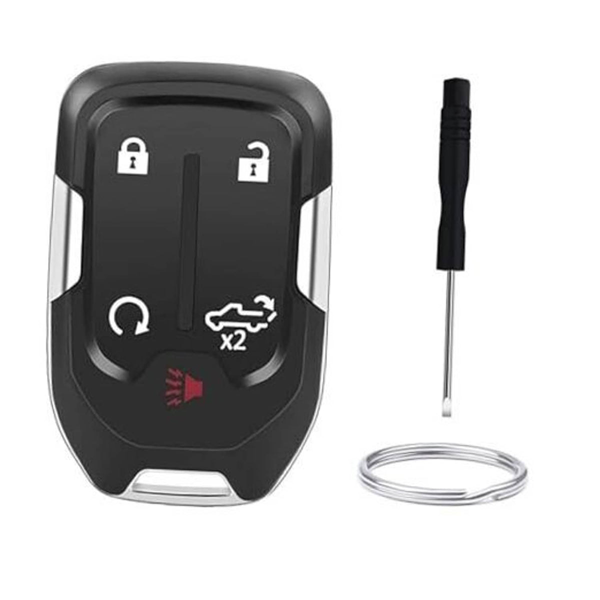 Black 5-button keyless remote key fob shell replacement with metal key blade and key ring
