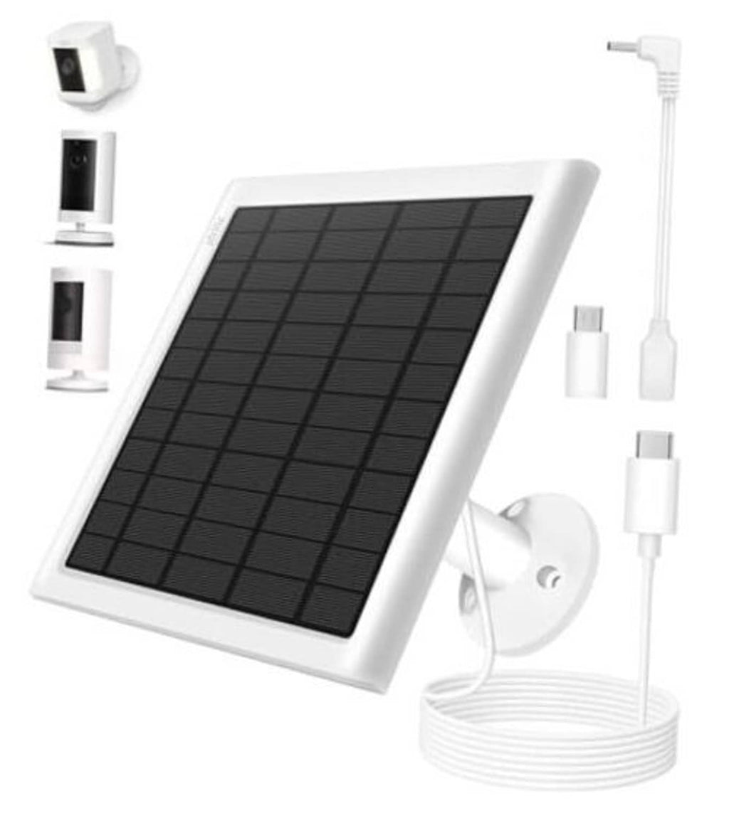 White solar panel charger with mount and attached cable set